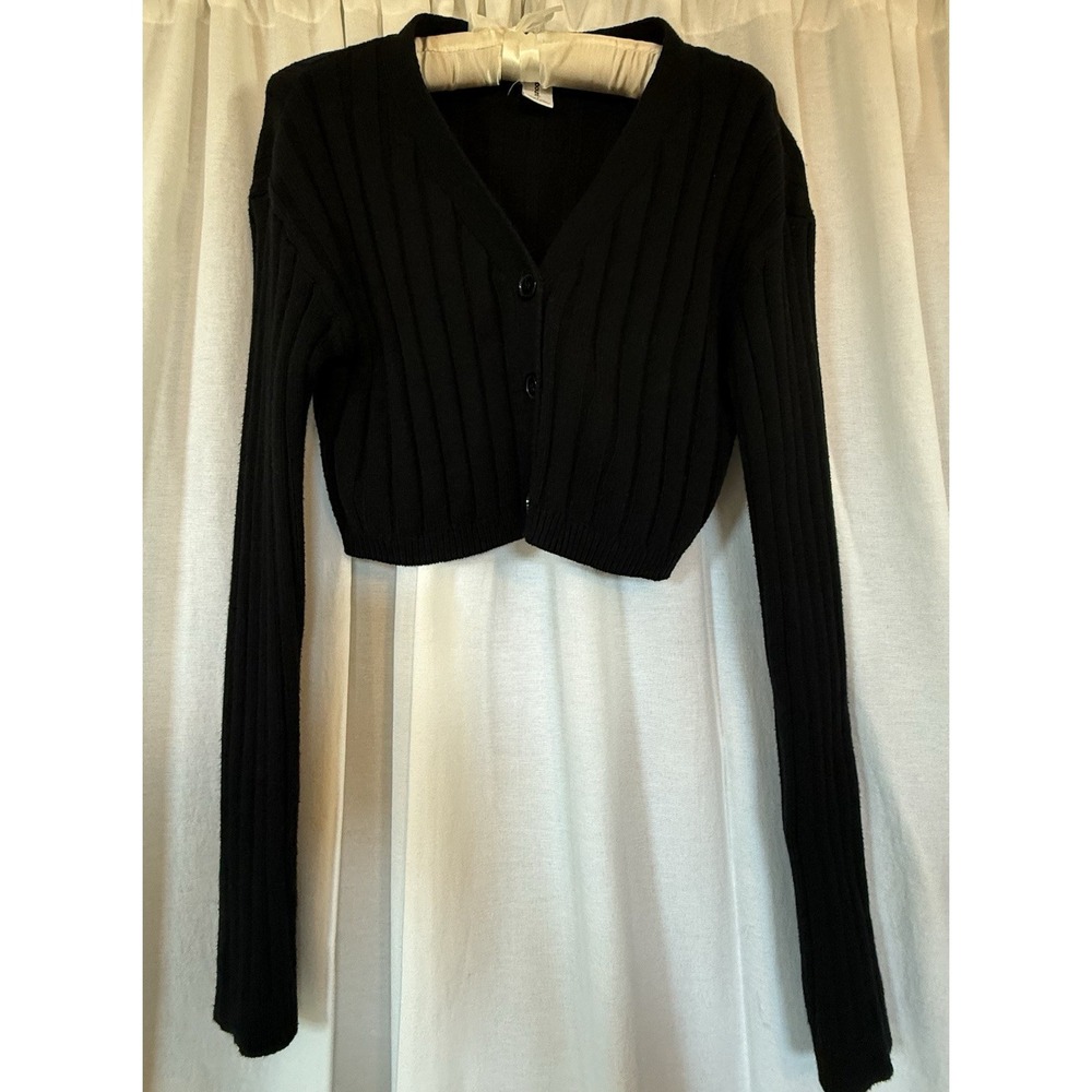 Abound women's black ribbed button front cropped cardigan sweater S